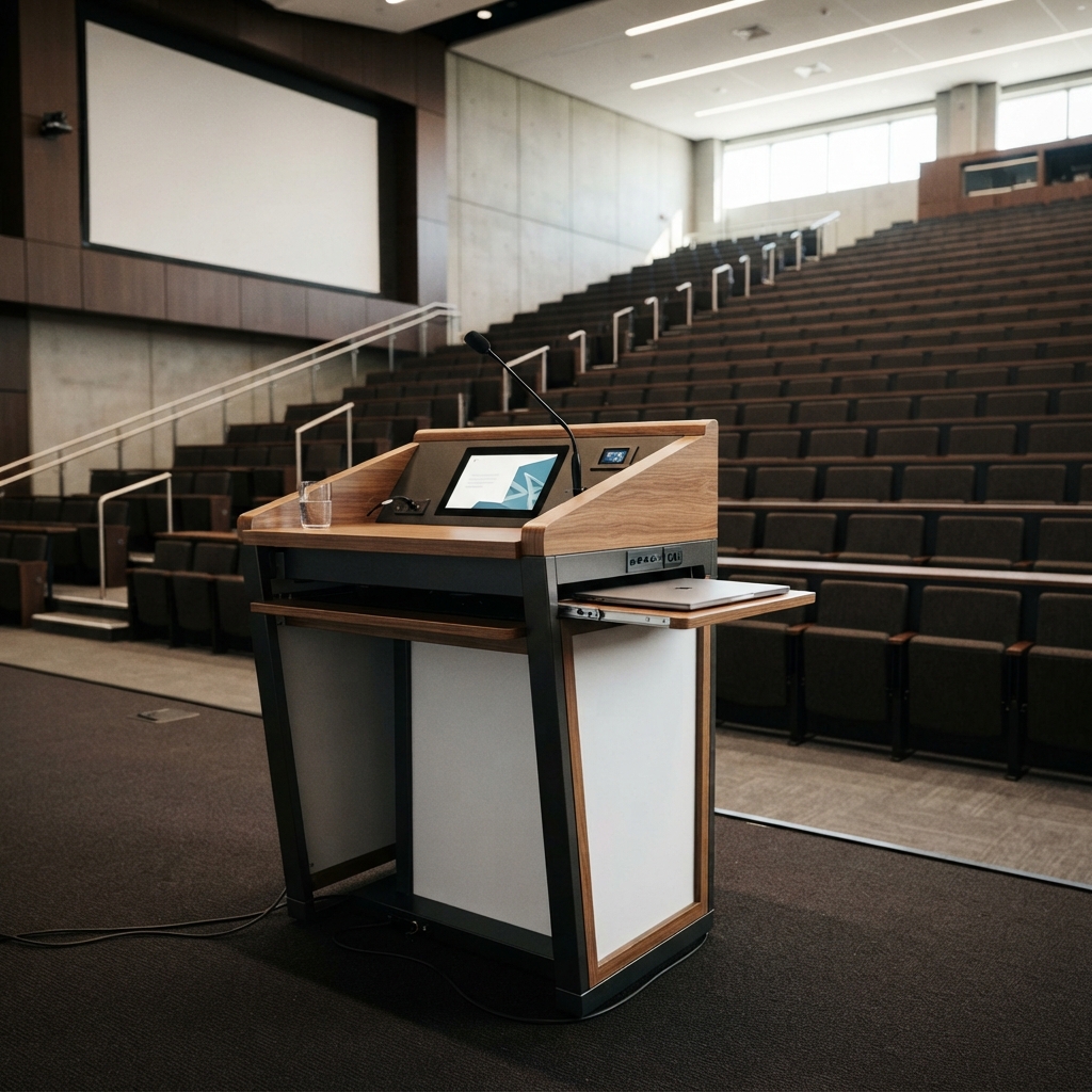 Teacher Desk & Podium — shown in context