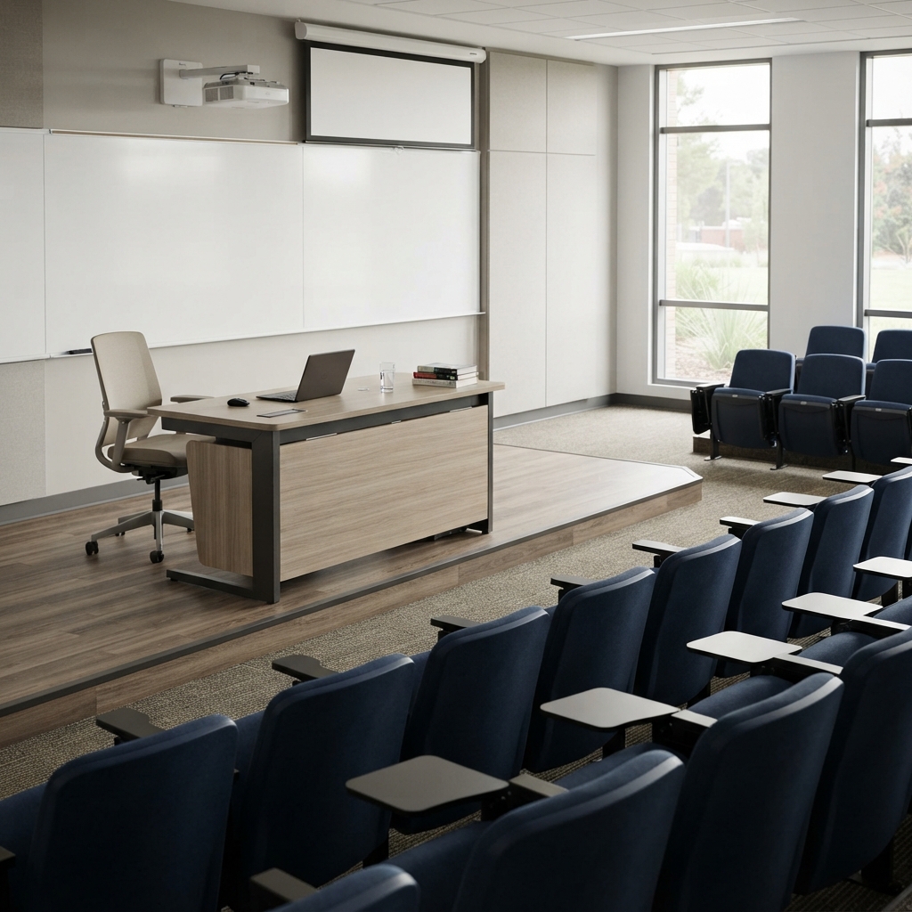 Teacher Desk & Podium — with dimensions