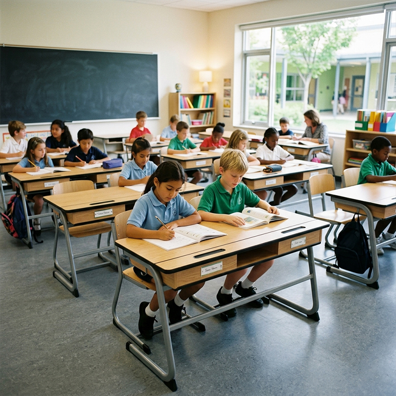 Double Student Desk (Ergonomic) — shown in context