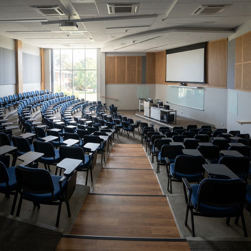 Tiered Lecture Hall Seating with Writing Tablet — with dimensions
