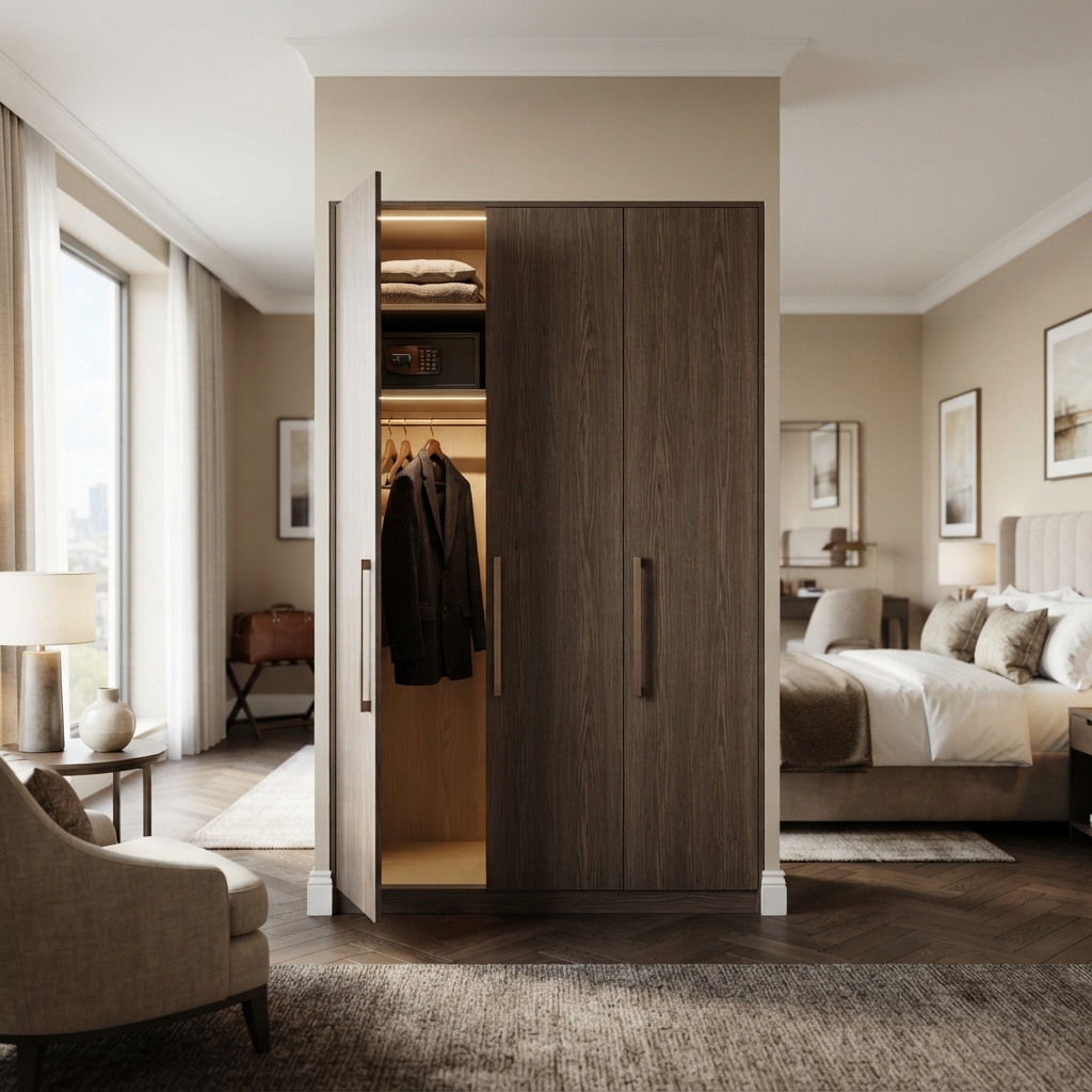 Solid Wood Wardrobe with LED Lighting — shown in context