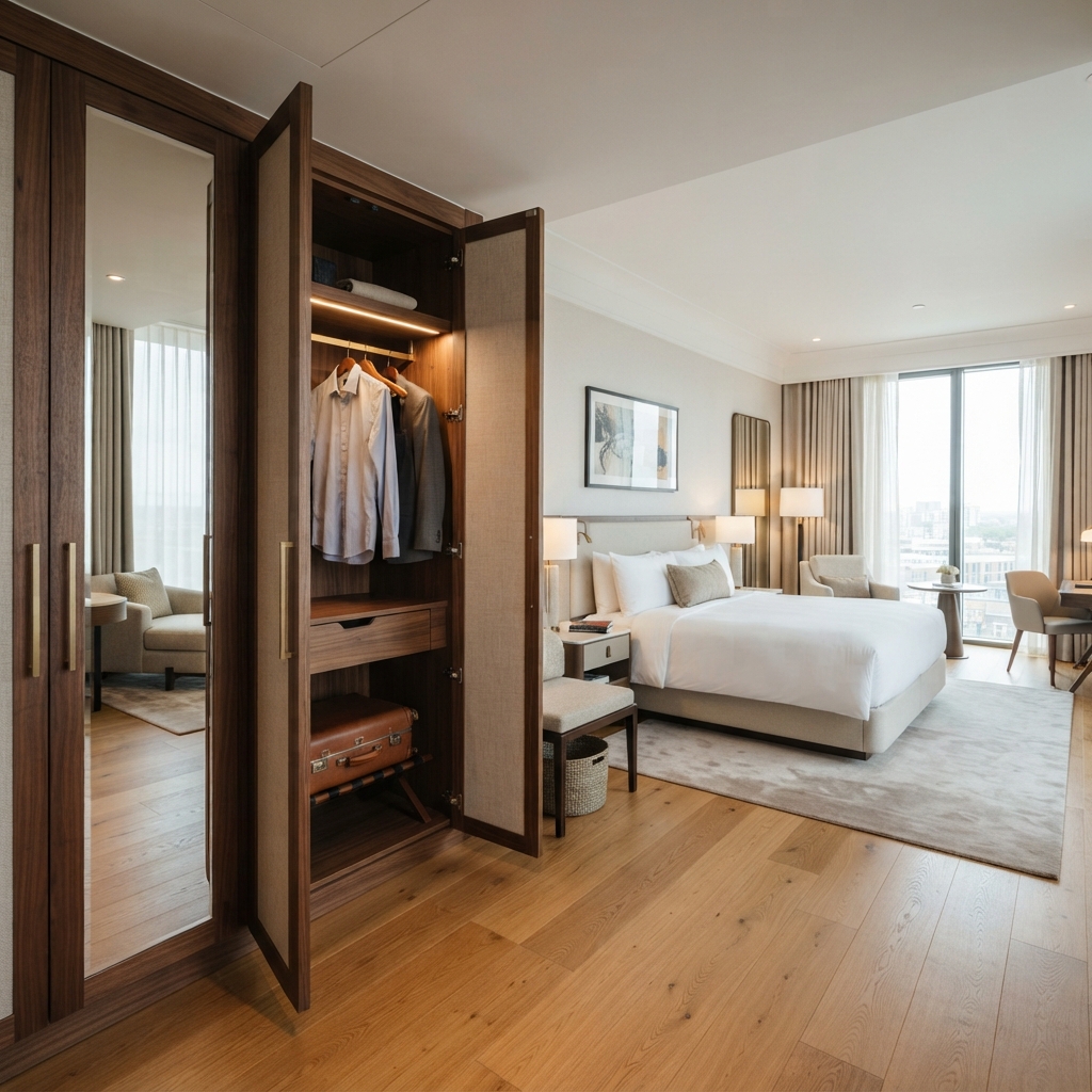 Solid Wood Wardrobe with LED Lighting — with dimensions