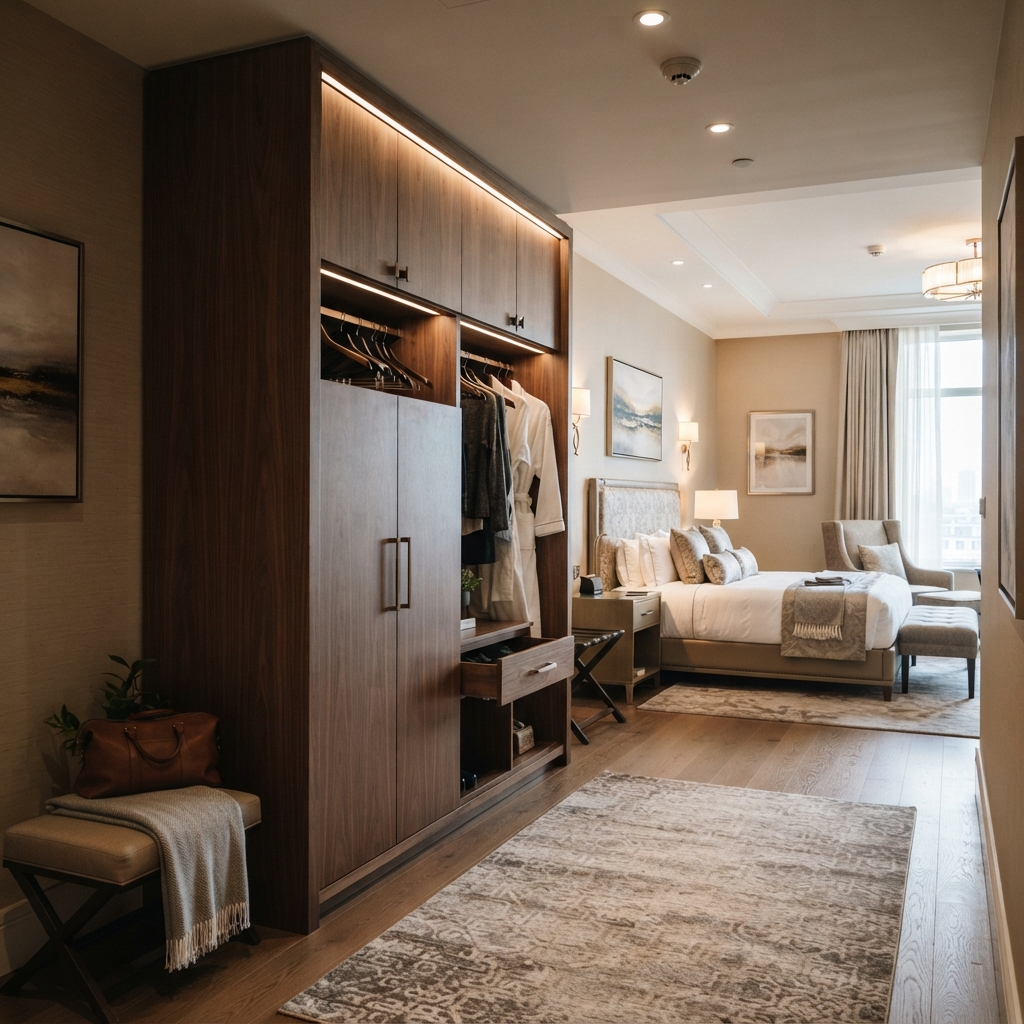 Solid Wood Wardrobe with LED Lighting — close-up detail
