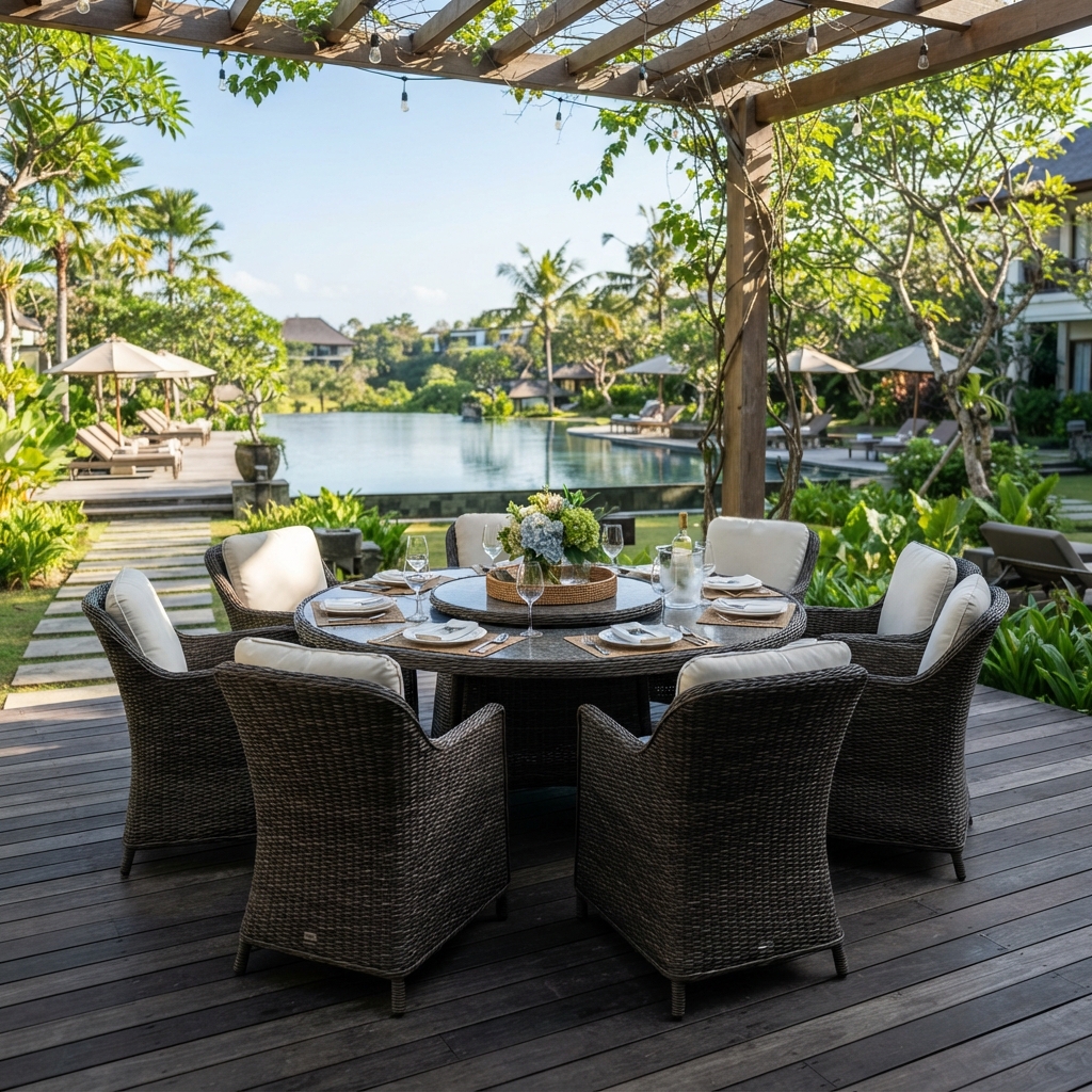 Round Teak Outdoor Dining Set (6-8 Seats) — shown in context