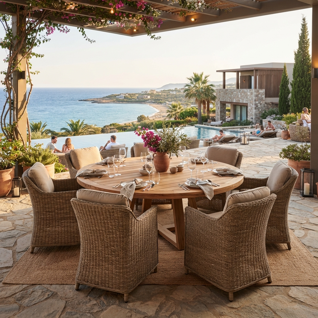 Round Teak Outdoor Dining Set (6-8 Seats) — close-up detail
