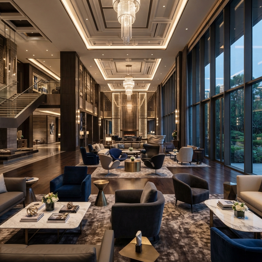 Curved Velvet & Leather Lounge Chair for Hotel Lobbies — close-up detail
