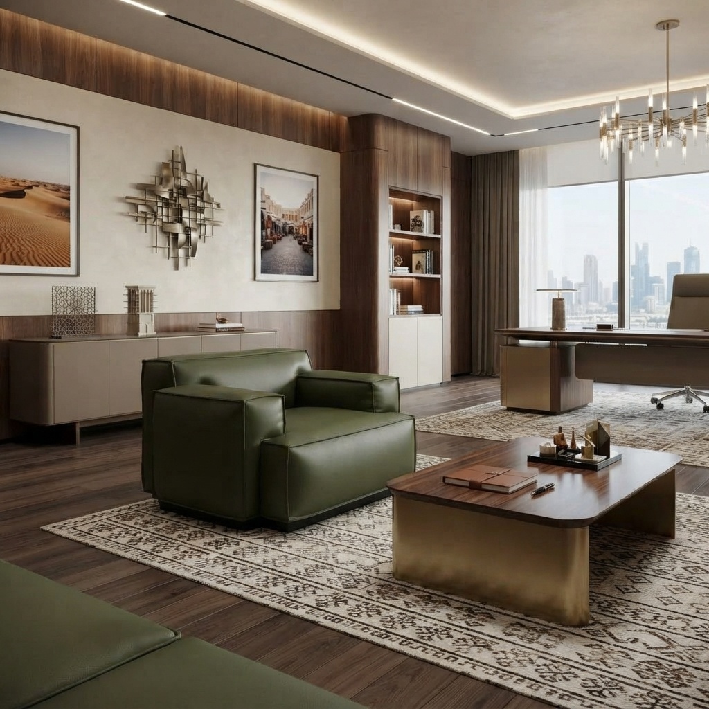 Leather Office Sofa for Reception Lounge — with dimensions